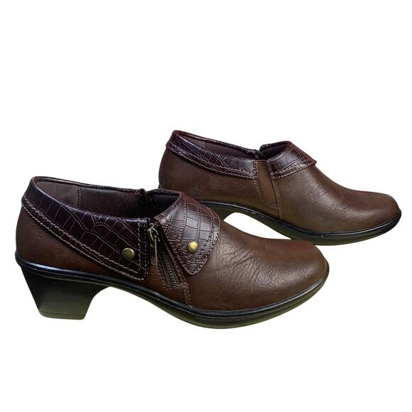 Easy Street Brown Faux Leather Croc Embossed Clogs Comfort Slip-On Size 9 NWOT - Picture 2 of 9